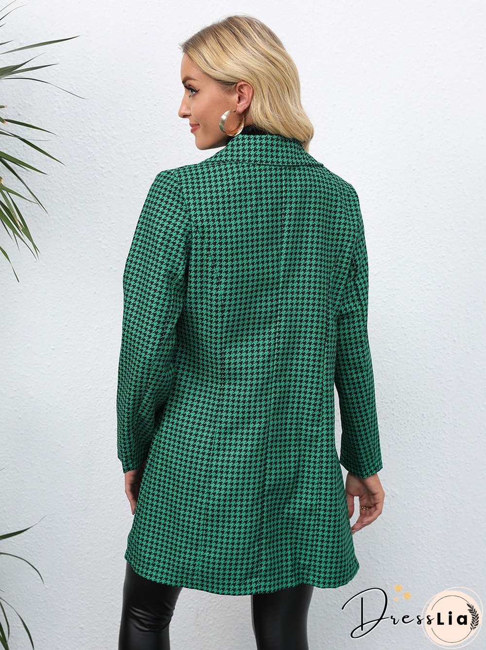 Fashion Houndstooth Printed Suit For Women Fall/Winter Casual Slim Double-breasted Pocket Lapel Long Trench Coat With Belt