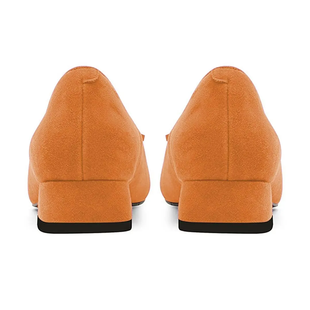 Orange Vegan Suede Tassel Square Toe Loafer Low Heel Pumps