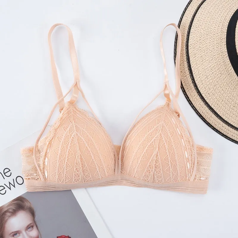 Floral Lace Bras for Women Sexy Lingerie Beauty Back Deep V Lace Push Up Bra Bralette Female Brassiere Wire Free Thin Underwear