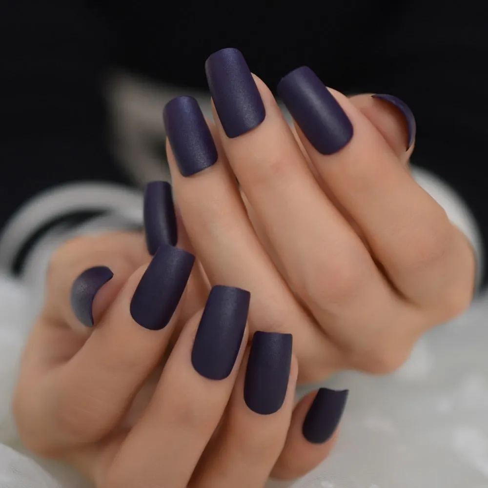 Medium Long Matte Fake Nails White Matt Solid Color Nail Tips Square Acrylic Fignernails 24-Nail Inspo