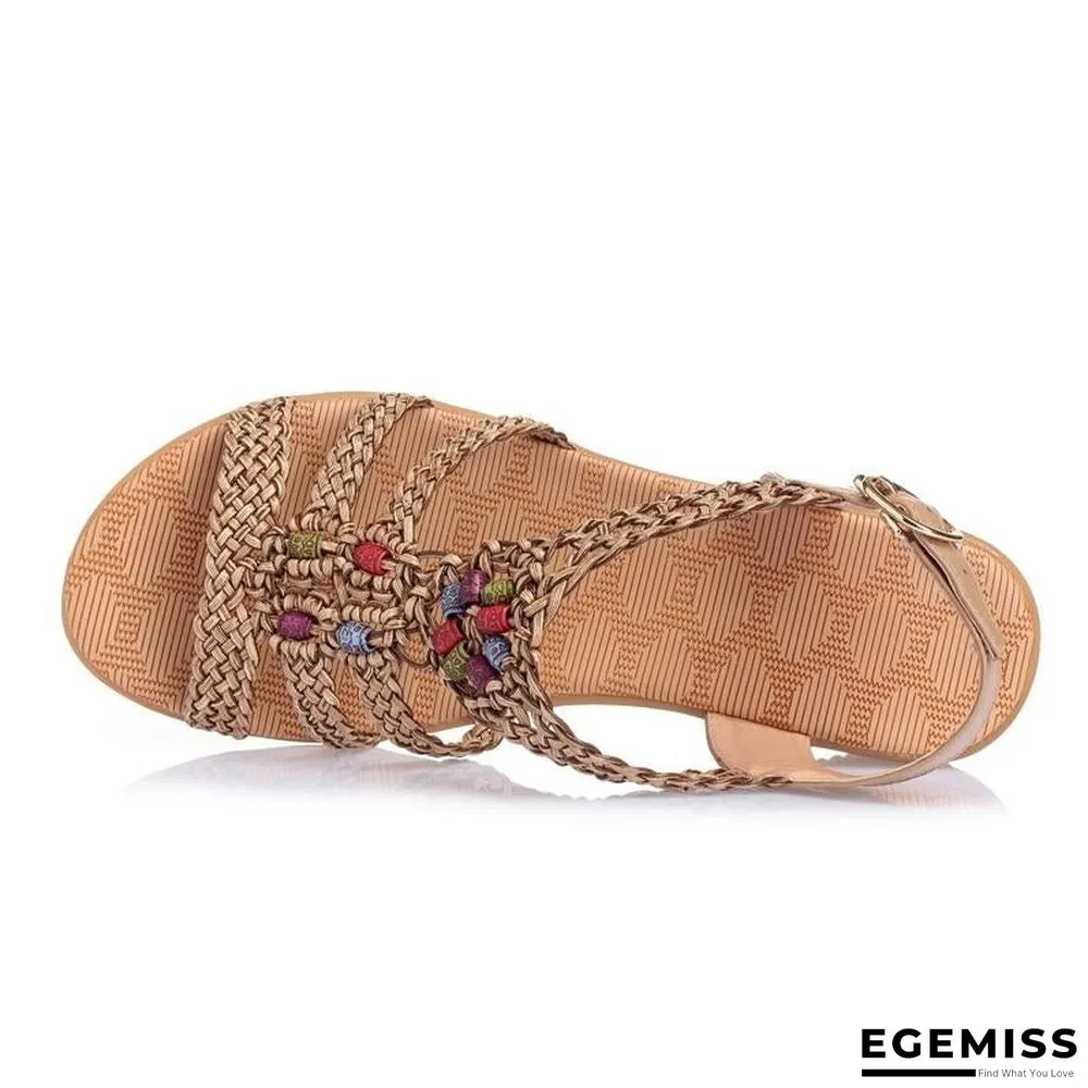 Ethnic Style Women Summer Woven Sandals Breathable Wedge Sandals | EGEMISS