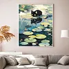 Black Cat On Lotus Leaf - 11CT Stamped Cross Stitch 40*50cm/15.75*19.69in