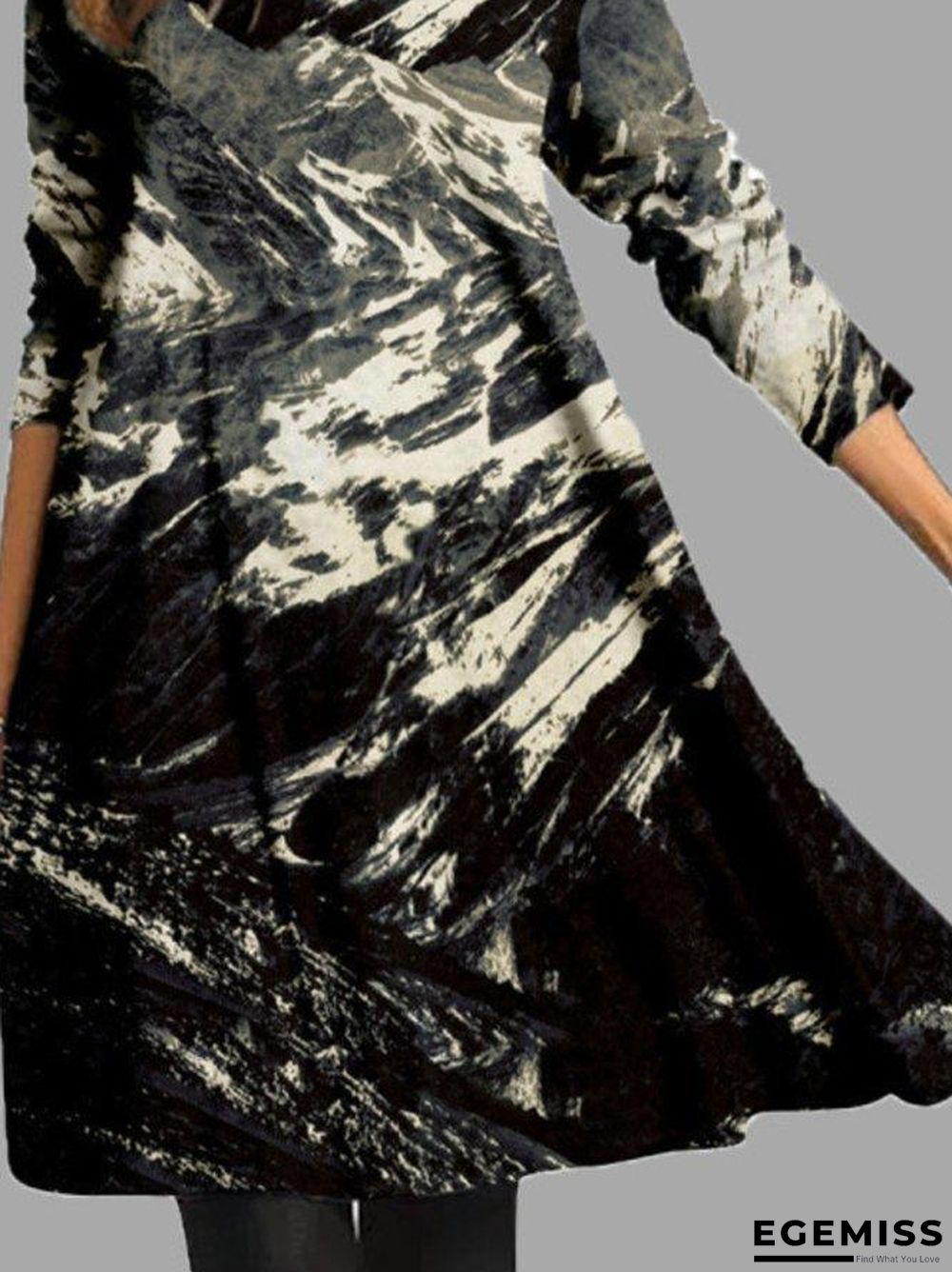 Casual Long Sleeve Printed Dresses Black Dresses | EGEMISS