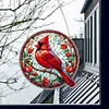 (Upgrade Size)DIY Diamond Painting Art Double Sided Effect Pendant Colorful Stained Glass Hanging Ornament Kit(Cardinal)