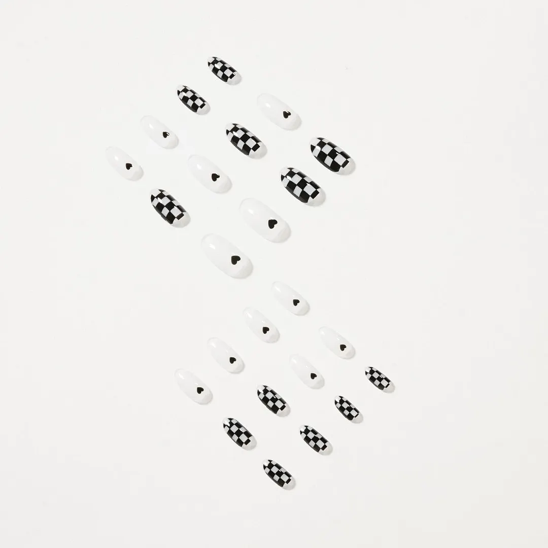 Fake Nails Checkerboard Grid Full Cover Fake Nails DIY Glue Press On Nails Nail Supplies For Professionals-Nail Inspo