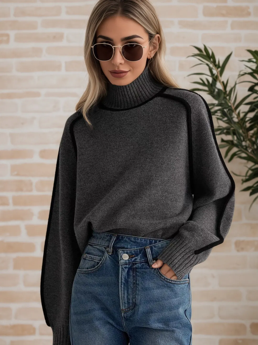 Athvotar Athvotar Autumn And Winter Half-High Three-Dimensional Stripe Thin Leisure Loose Knitted Knitted Jersey Languid Sweater