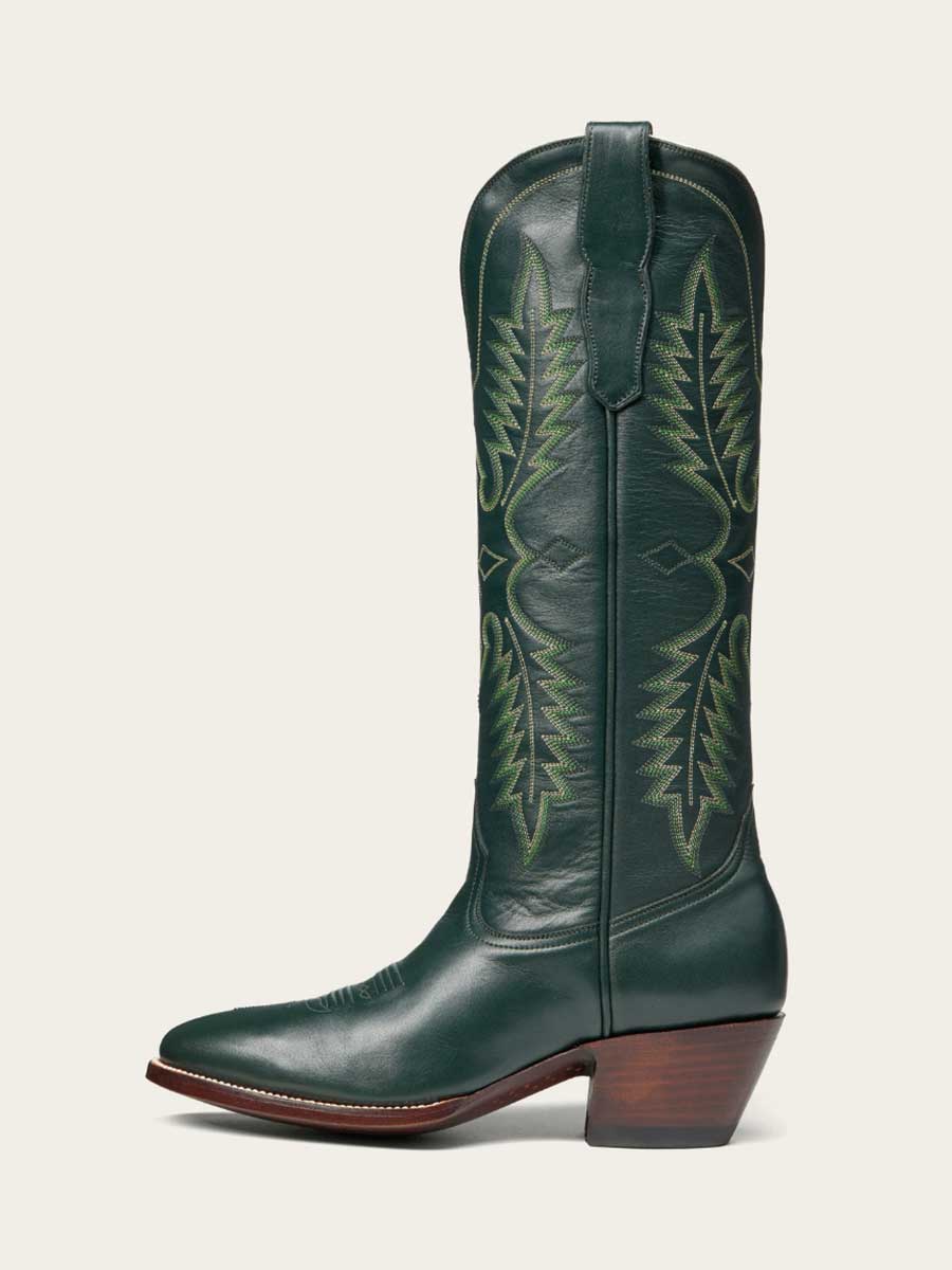 Women's Dark Green Embroidered Wide Calf Knee-High Cowgirl Boots