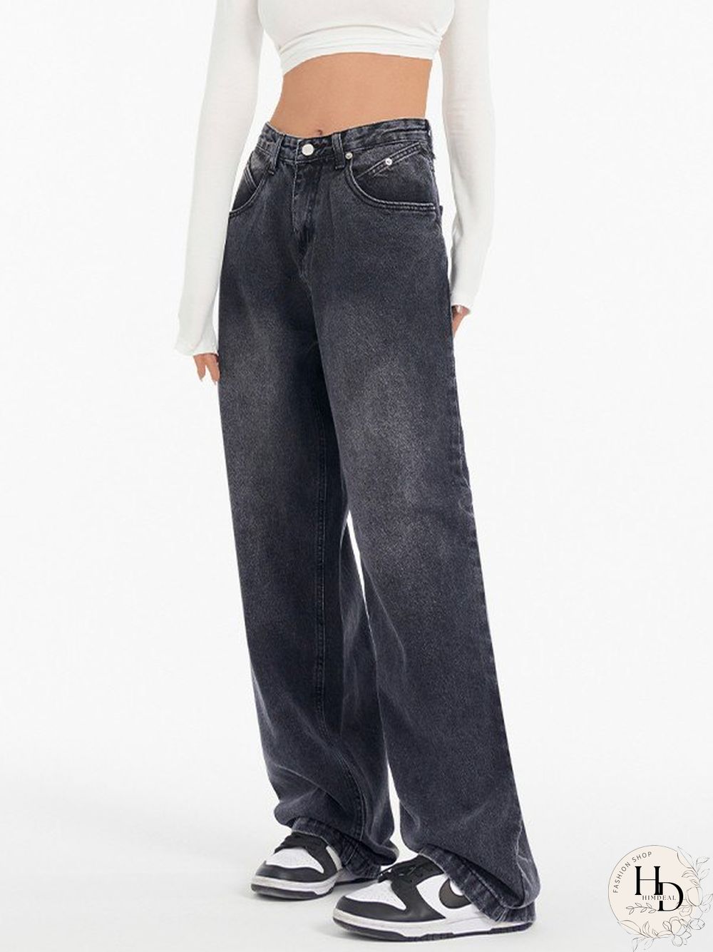 Washed Black Baggy Boyfriend Jeans