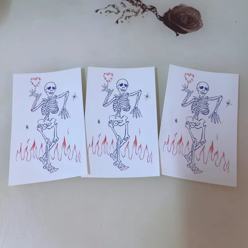 New Blue Flame Skull Temporary Tattoo Stickers Line Love Men Women Waterproof Cool Art Fake Tattoo Arm Leg Chest Tattoo Sticker