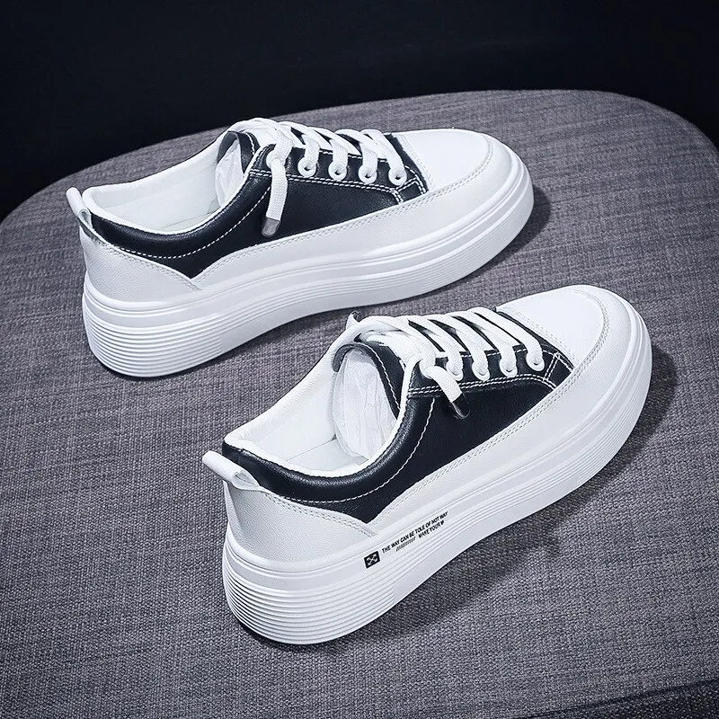 Yyvonne Women Sneakers 2022 Fashion Breathble Vulcanized Shoes Women Pu leather Platform Shoes Women Lace up Casual Shoes White2022