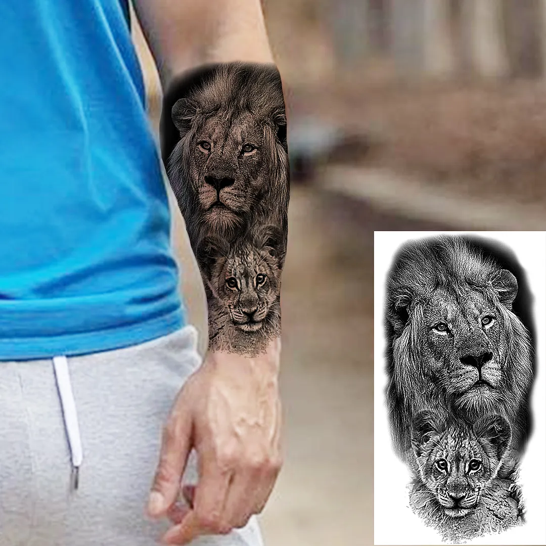 Sdrawing Skull Halloween Skeleton Temporary Tattoo For Men Adults Realistic Lion Tiger Wolf Scary Fake Tattoo Sticker Forearm Tatoo