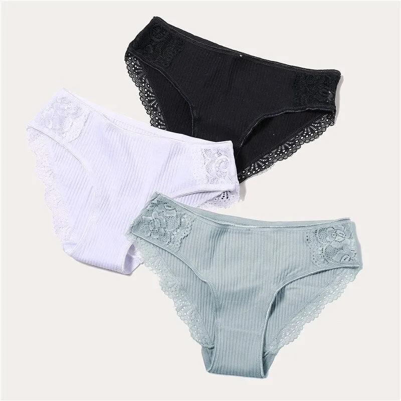 FINETOO Cotton Panty 3Pcs/lot Solid Women's Panties Comfort Underwear Skin-friendly Briefs Women Sexy Low-Rise Panty Intimates