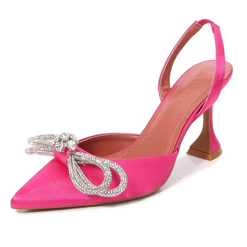 Pointed High Heels 2021 New Early Spring Women's Bow Rhinestone Women's Toe Cap Sandals