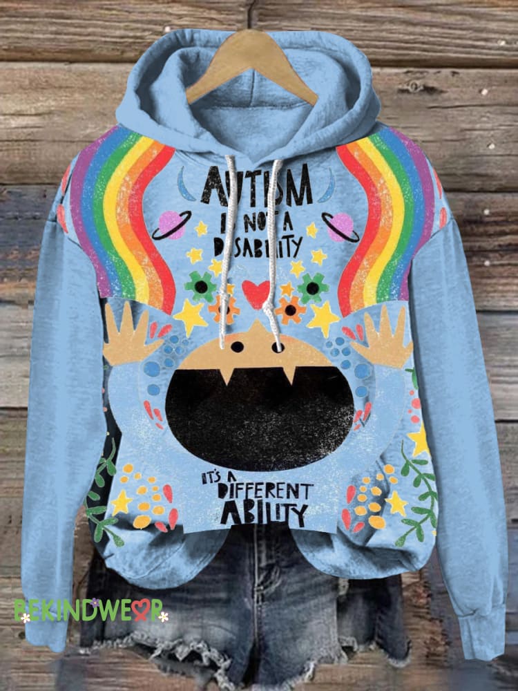 Autism is not a Disability print Casual Hoodie Multicolor / S