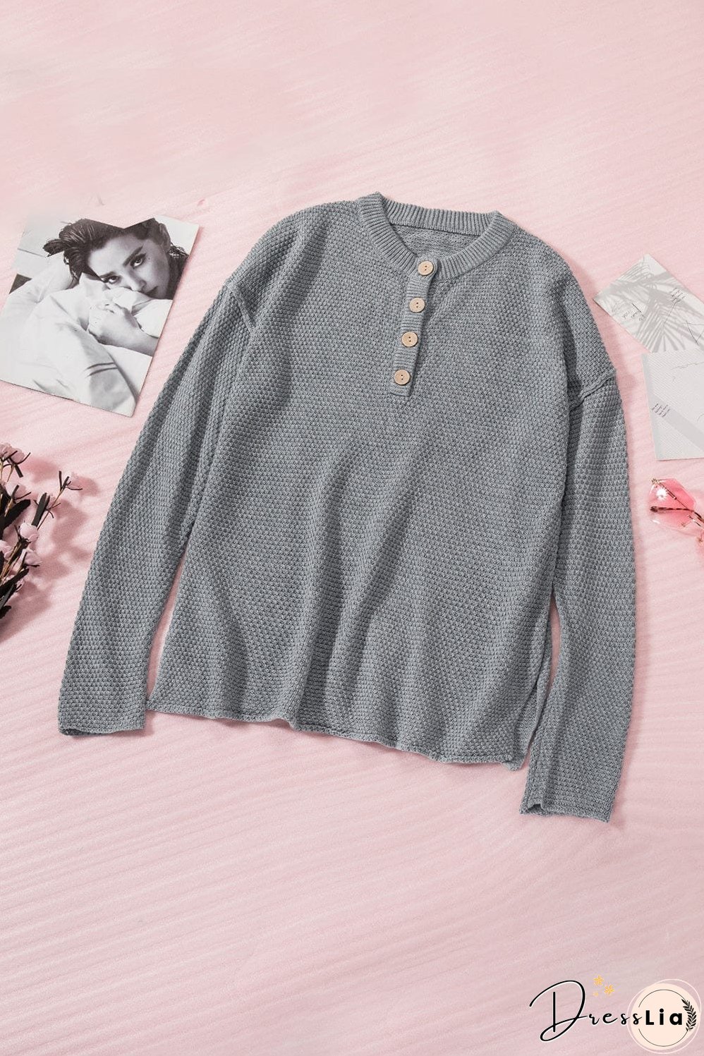 Casual Waffle Knit Henley Shirt