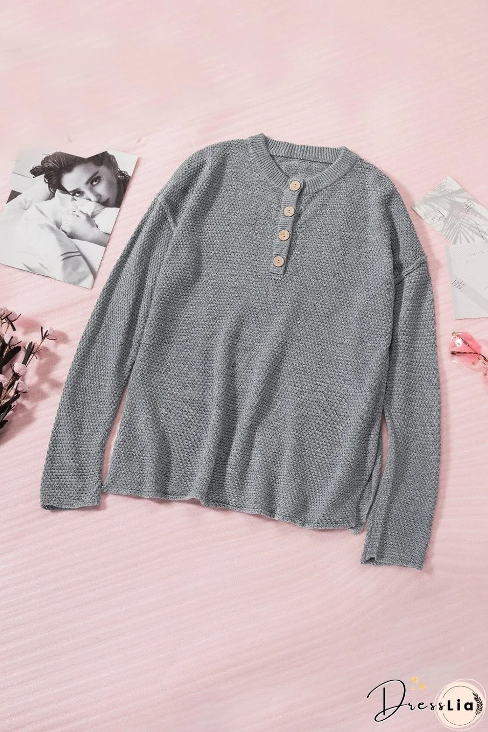 Casual Waffle Knit Henley Shirt