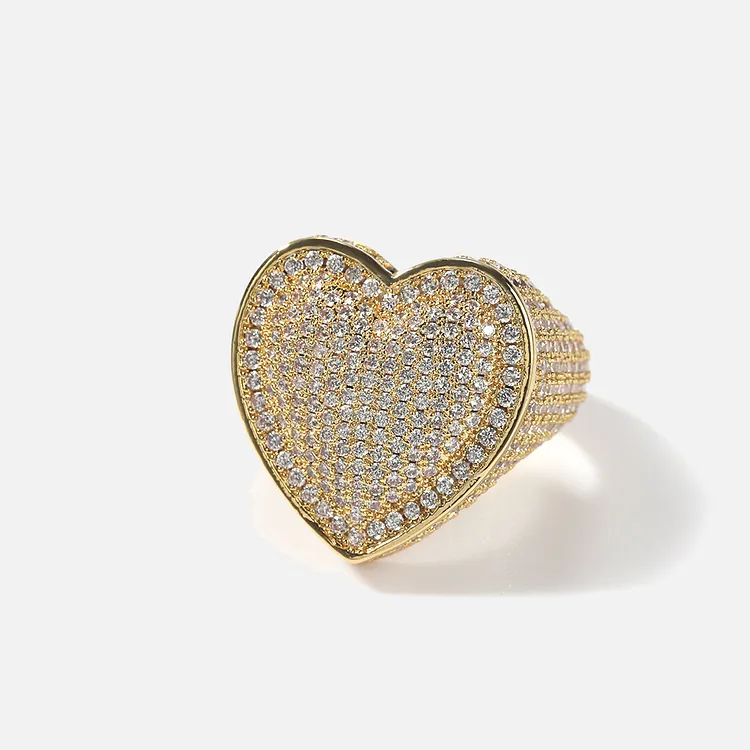 Iced Out Street Heart Rings Hip Hop Bling Bling For Women And Men