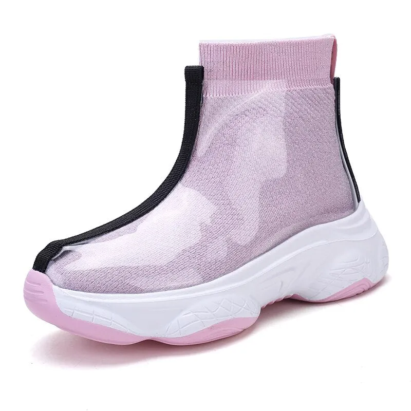 Women Boots Women Rain Boots Fashion Non Slip Sock Ankle Boots Female Water Shoes Women Comfortable Thick Bottom Rubber Boots