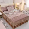 3pcs Retro Ice Silk Bed Skirt Set with Ruffle Wedding Bedspread Mattress Cover with 2 Pillowcases Machine Washable Elegant Home Decoration