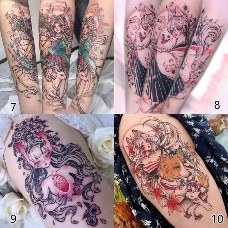 2/4/6 Pieces Japanese Geisha Beautiful Princess Nine-tailed Demon Evil Clown Waterproof Lasting Arm Wrist Tattoo Stickers