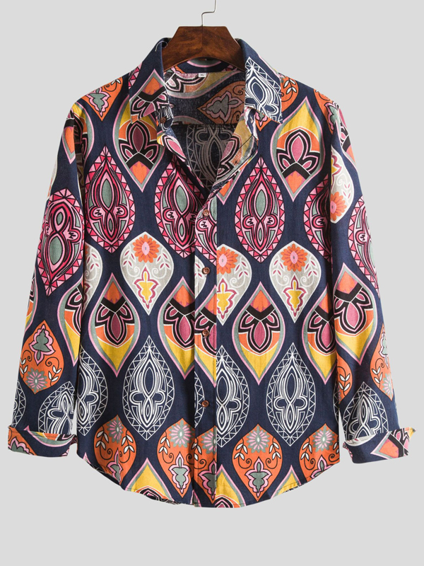 Printed Long Sleeves Thin Lapel Blouses&shirts Tops