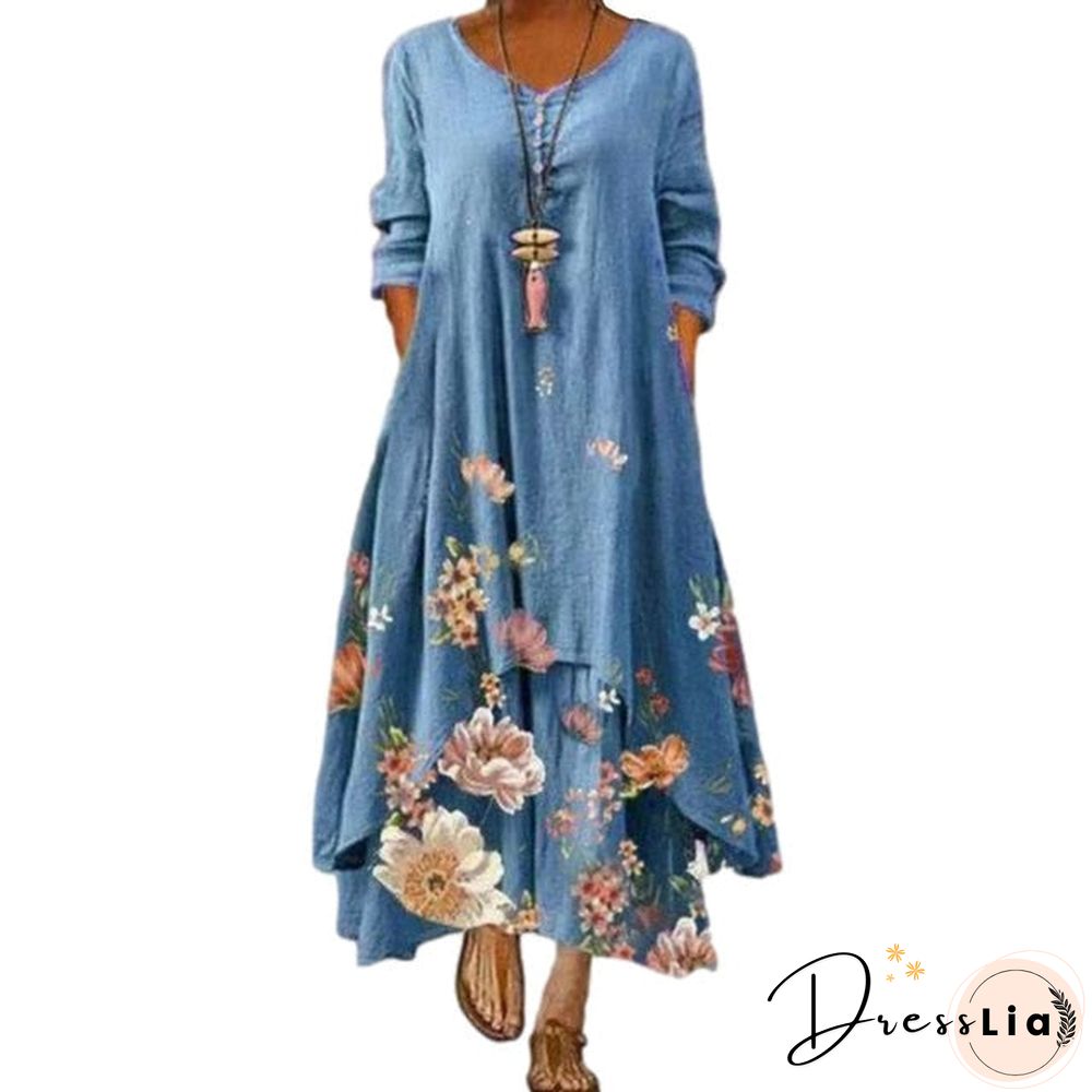 Dress summer style European and American fashion popular printed long sleeved dress female ins online trend hot sale B060
