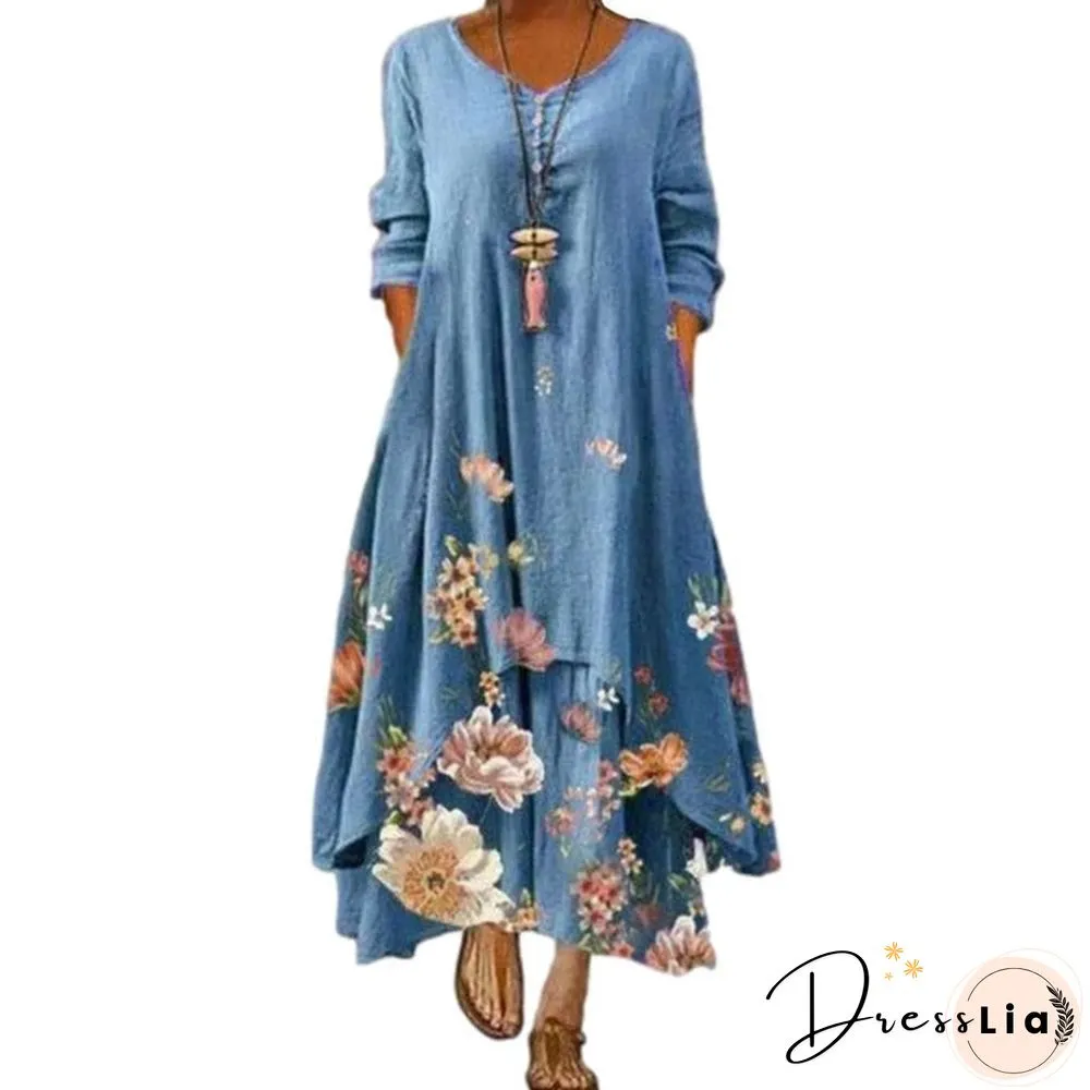 Dress summer style European and American fashion popular printed long sleeved dress female ins online trend hot sale B060