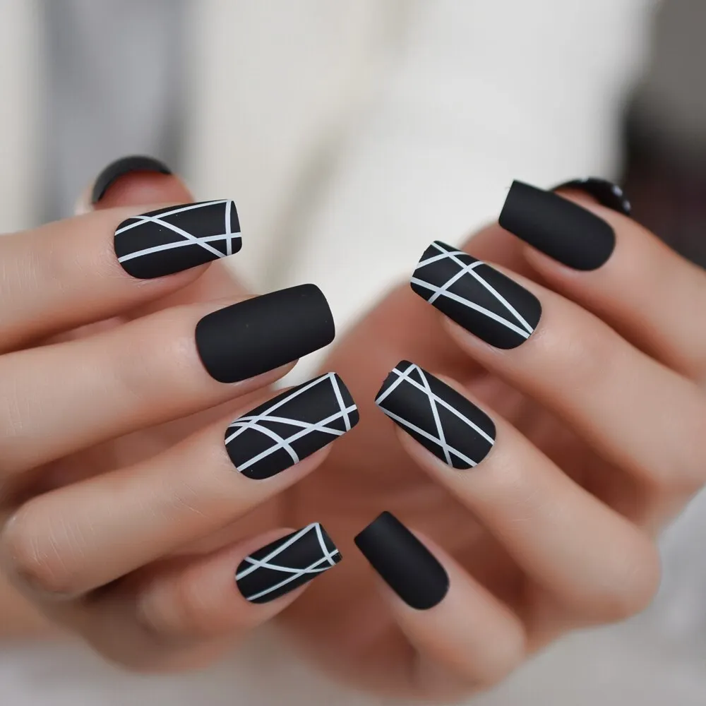 Pearl Shine Glossy Fake Nails Shimmer White Square Ombre French Nail Faux Ongles Gradient Medium Fingernails with Gluetabs-Nail Inspo