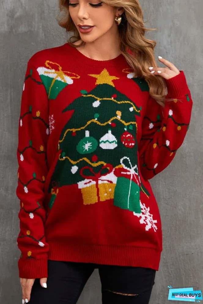 Christmas Long Sleeve Round Neck Pullover Sweater