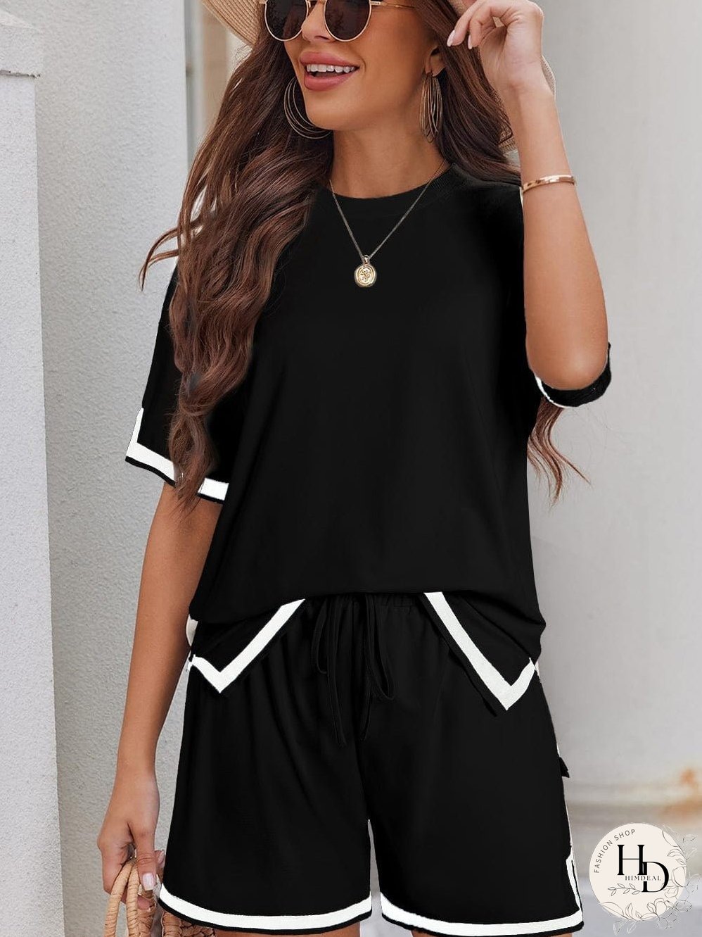 Modern Black Trim Tee and Shorts Co-ord Set