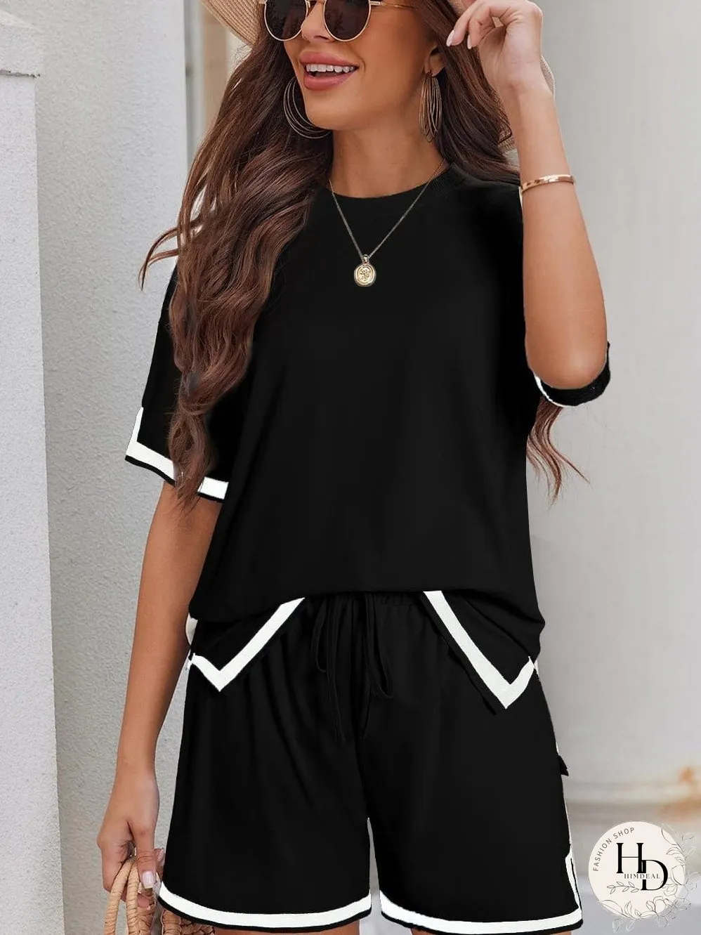 Modern Black Trim Tee and Shorts Co-ord Set