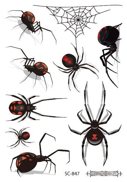 12 Kinds Big 3D Spider Tattoo Waterproof Halloween Temporary Body Art Sticker Disposable Make Up Scary tatouage temporaire
