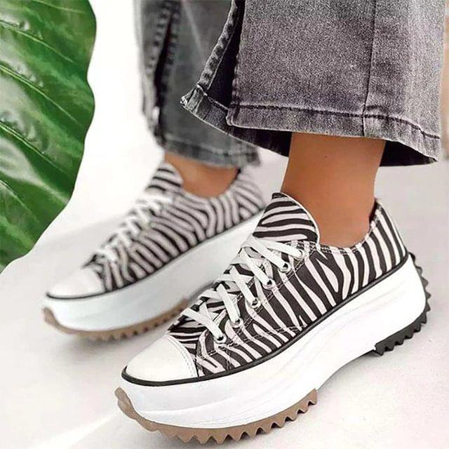 Yyvonne 2022 Women Platform Canvas Sneakers Lace-Up High Top Female Casual Shoes Fashion Zebra Pattern Lace Up Lady Sports Boots