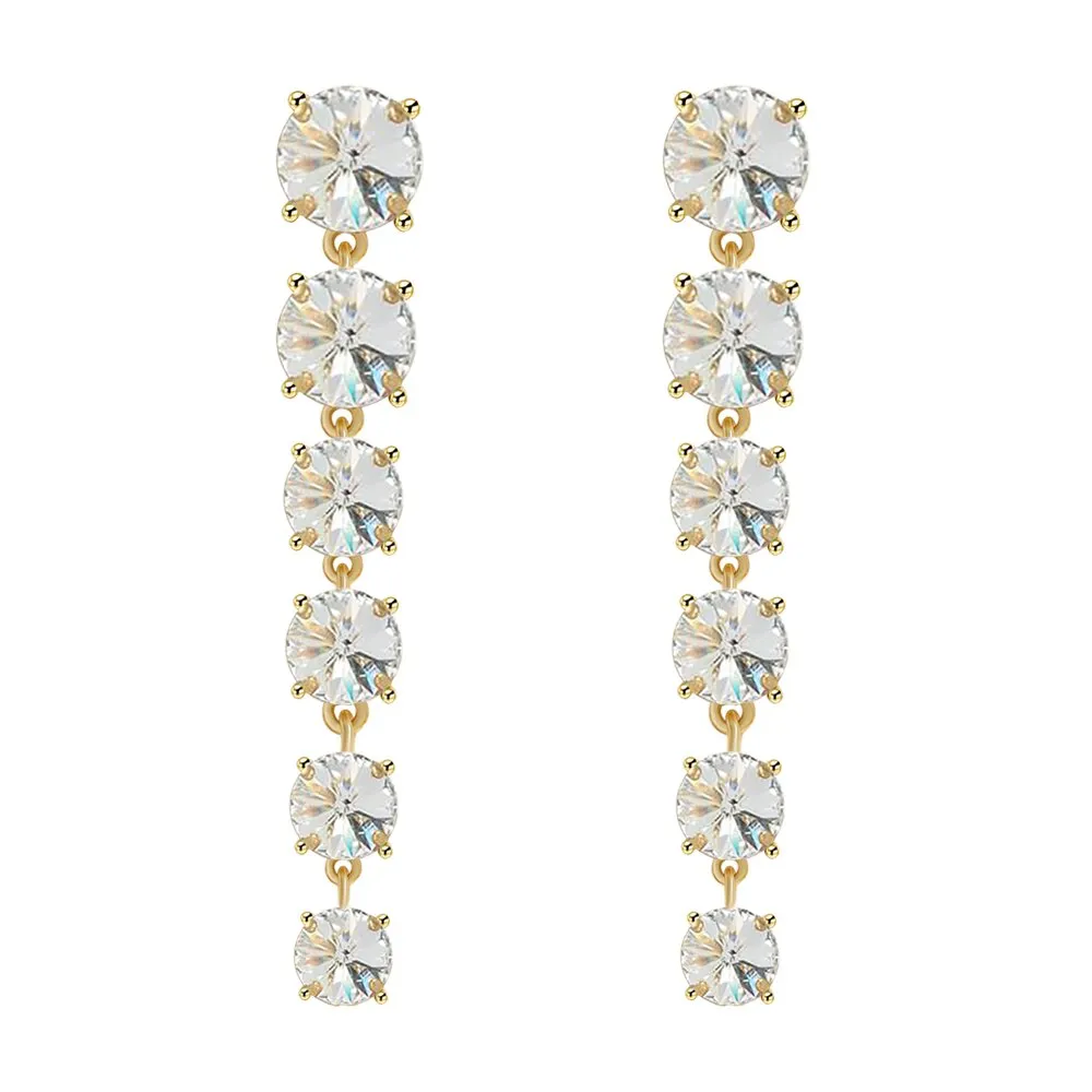 Dvacaman New Shiny Rhinestone Earrings Tassel Drop Earrings For Women Luxury Jewelry Long Dangle Earrings 2022 Party Accessories