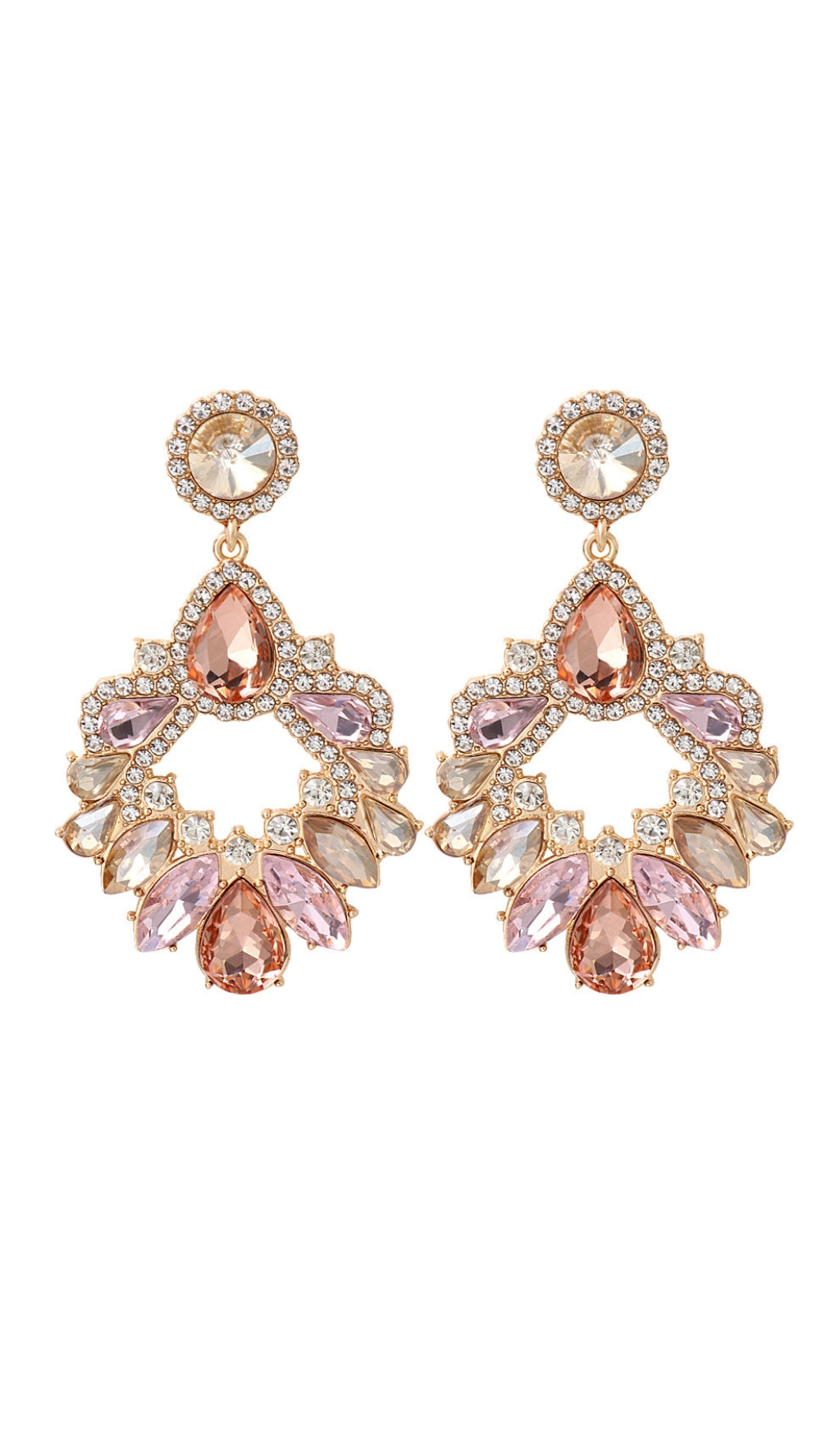 Pink Crystal Chandelier Drop Earrings Flowering Girl
