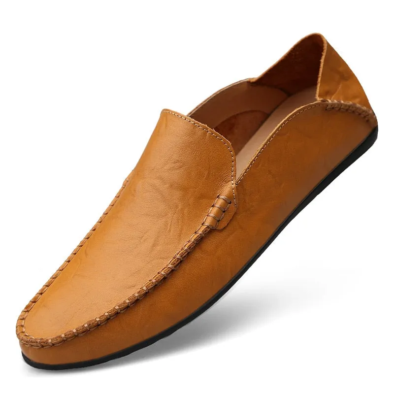 Genuine Leather Men Casual Shoes Luxury Brand 2020 Italian Mens Loafers Moccasins Breathable Slip on Boat Shoes Plus Size 38-46