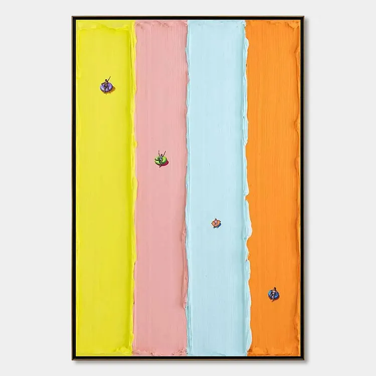 CANDY STRIPE SERENADE: Minimalist Pastel Textured Oil Painting（Canvas painting）