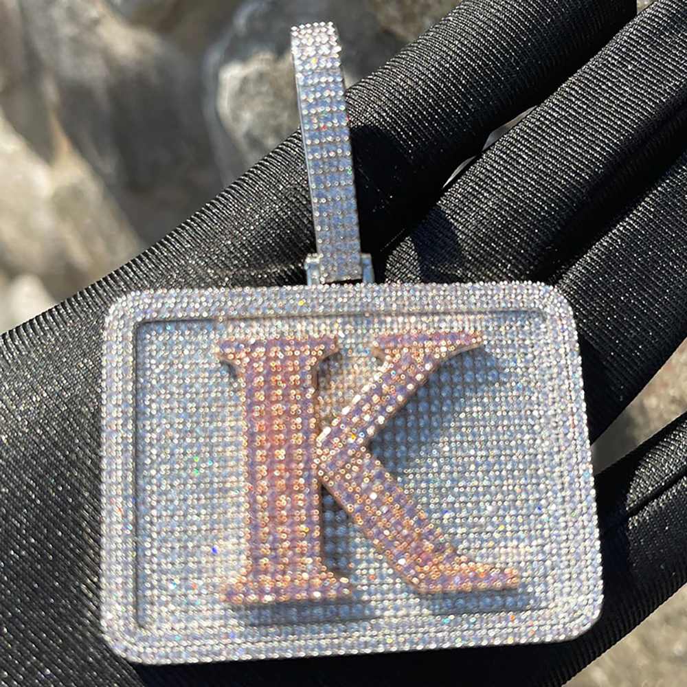 Custom Iced Out Letters CZ Stone Rectangle Pendants
