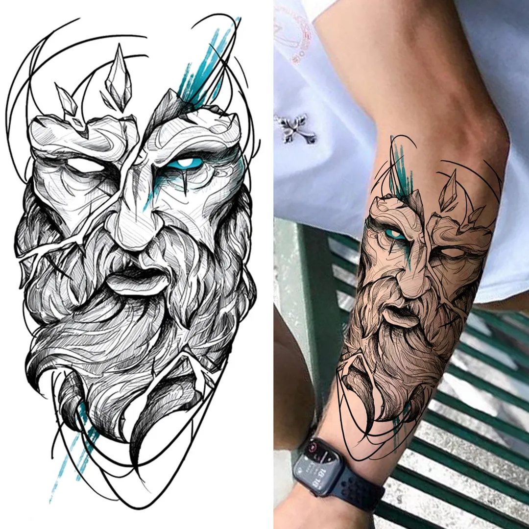 Forest Tiger Temporary Tattoos For Men Women Kids Lion Skull Cross Tattoo Sticker Black Compass Skeleton Tatoos Leg Thigh 1108