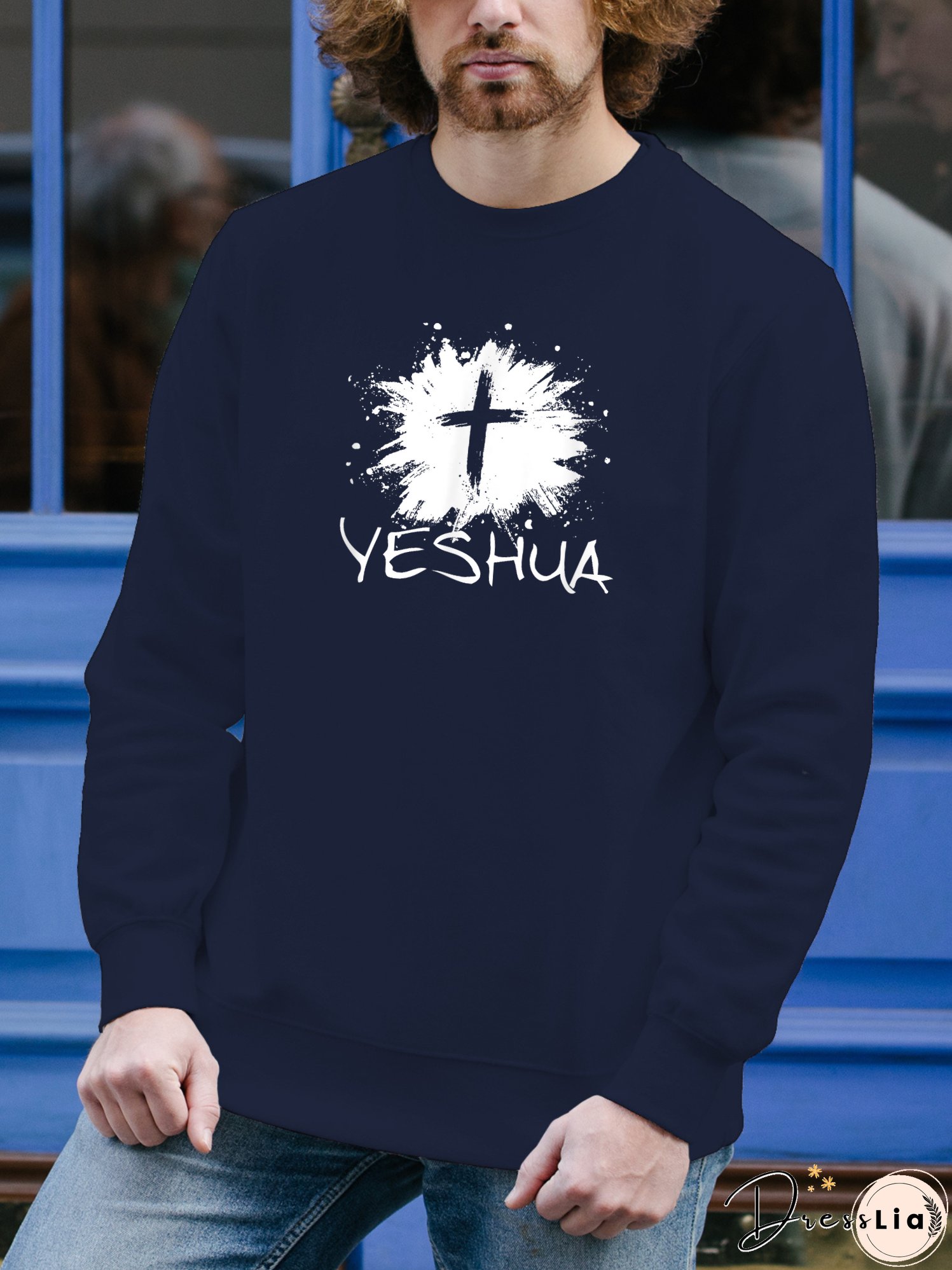 Men's Long Sleeve Sweatshirt Jesus Cross Print on Sweatshirt Top Gifts for Dad Father