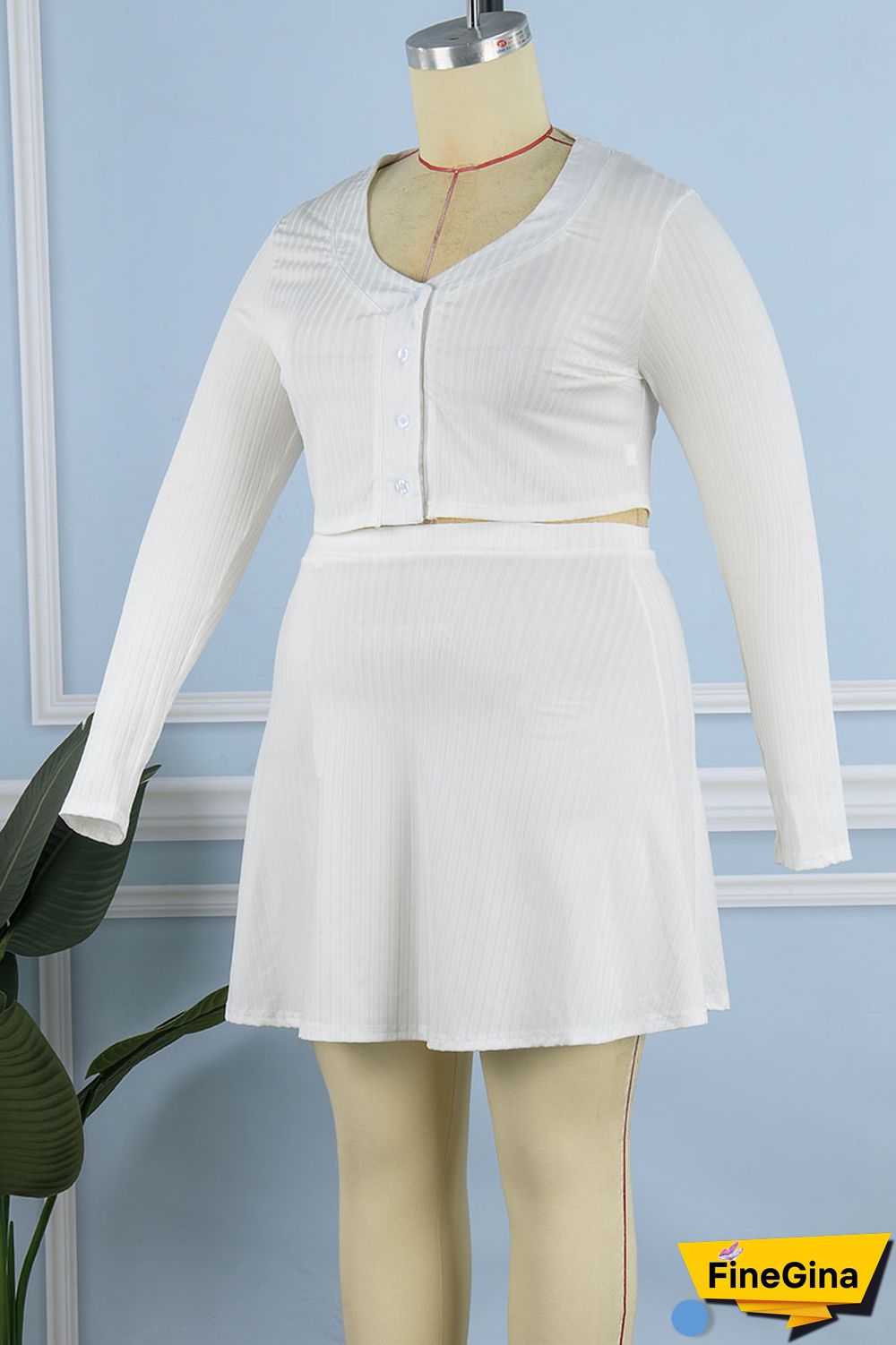 White Casual Solid Patchwork Buckle Plus Size Two Pieces