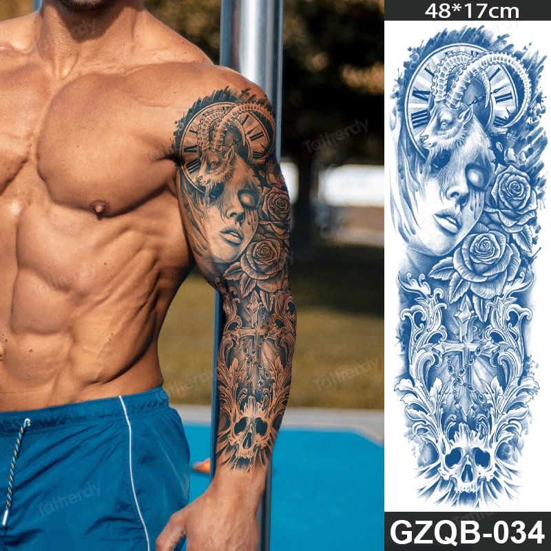 Sdrawing transfer tattoo fake large size full arm tattoo sleeve juice ink long lasting waterproof temporary tattoos men body art