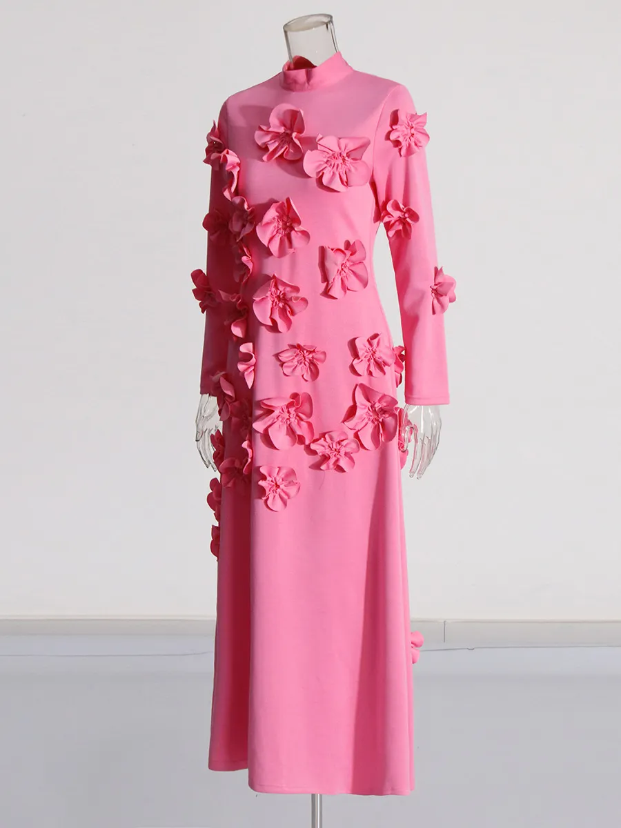 Yyvonne French Elegant Style High-End Dress 2025 Summer New T-Shirt Spliced Three-Dimensional Flower Decoration Dress