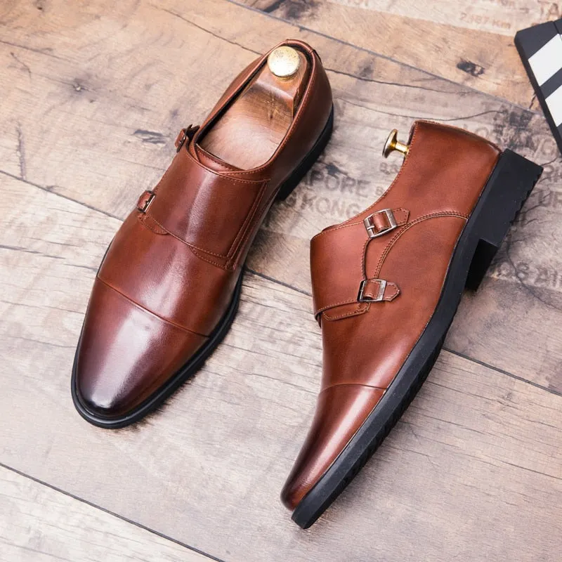 Size 13 Mens Formal Shoes Double Monk Strap Oxford Leather Square Toe Fashion Dress Business Shoes Comfortable Casual Loafers