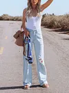 Hole Straight Leg Jean Pants Bottoms