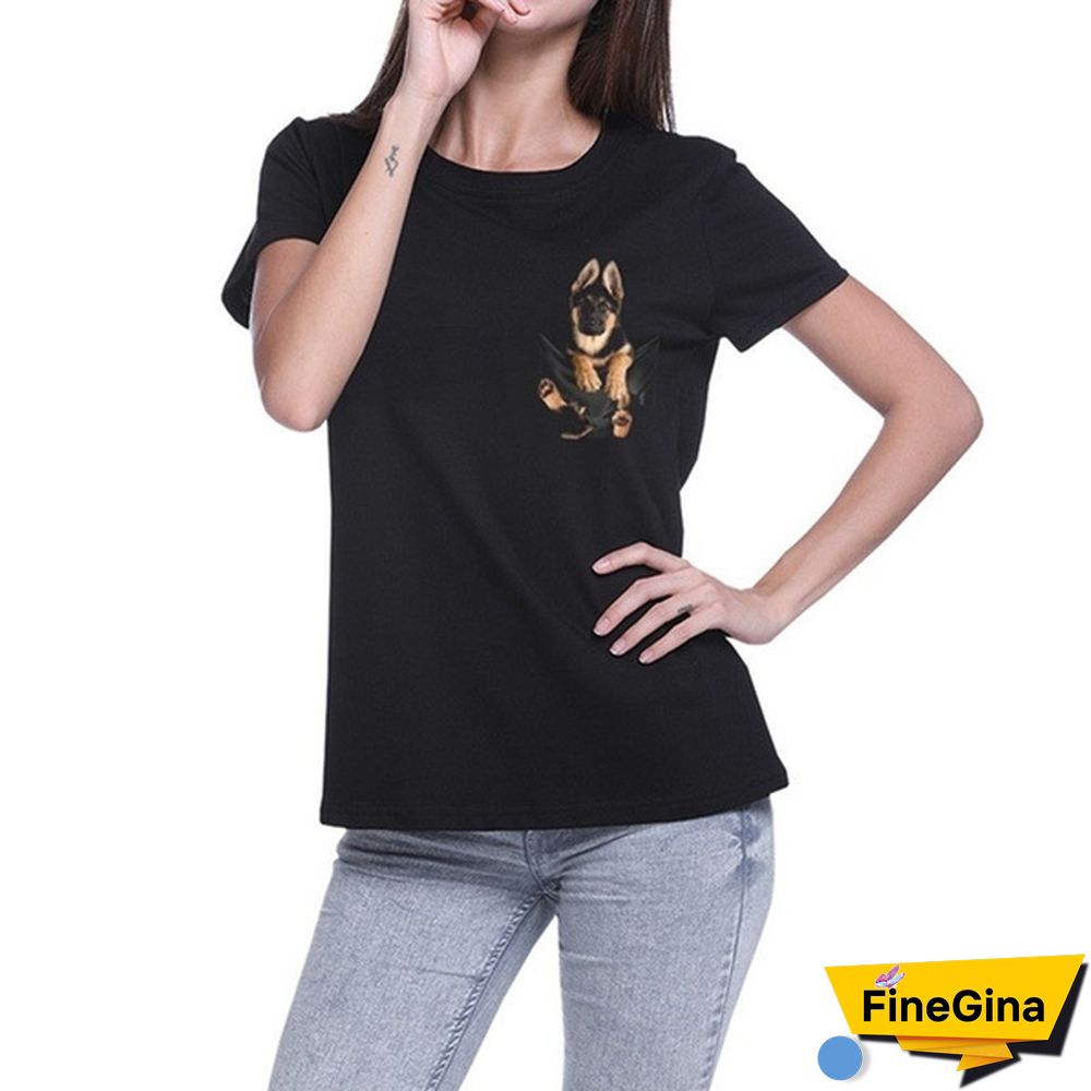 Unisex Funny Dog 3D Printed Cute T-Shirt Black German Shepherd In Pocket Cotton Tops