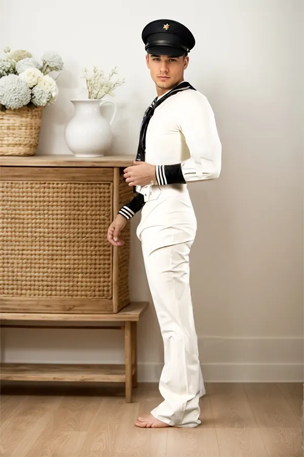 Men Latex Catsuits Sailor Flared Legs
