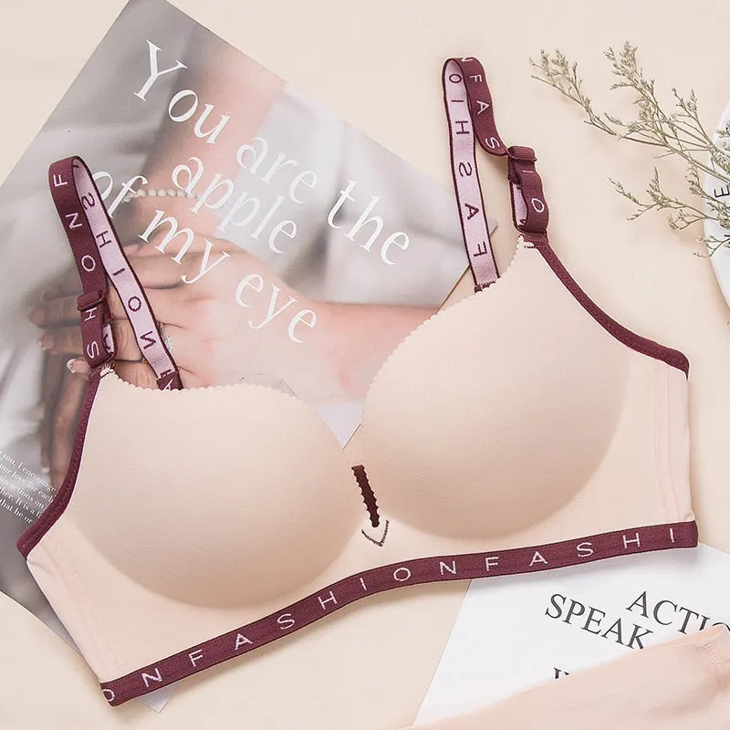 DERUILADY Comfort Skin Cotton Bralette Letter Straps Wireless Bra Sexy Lingerie Seamless Push Up Bras For Women Underwear