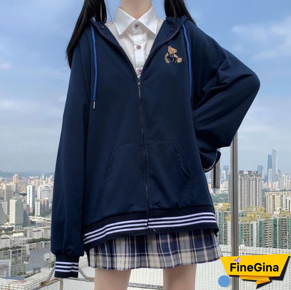 Spring Autumn Women Harajuku Zip Up Hoodies Oversized Loose Korean Version Sweatshirts Cute Kawaii Pocket Jacket Clothing Casual