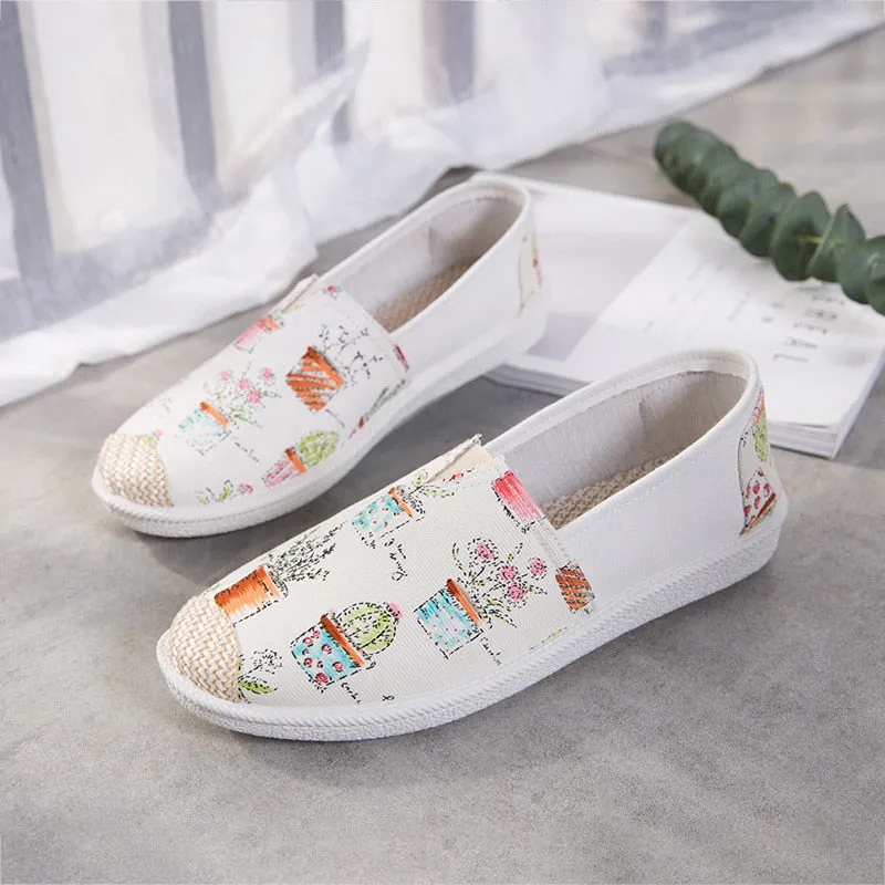 New Print Women Sneakers Slip On Light Mesh Summer Shoes Summer Breathable Flat Shoes Women's Single Shoes Flat Lazy Fisherman